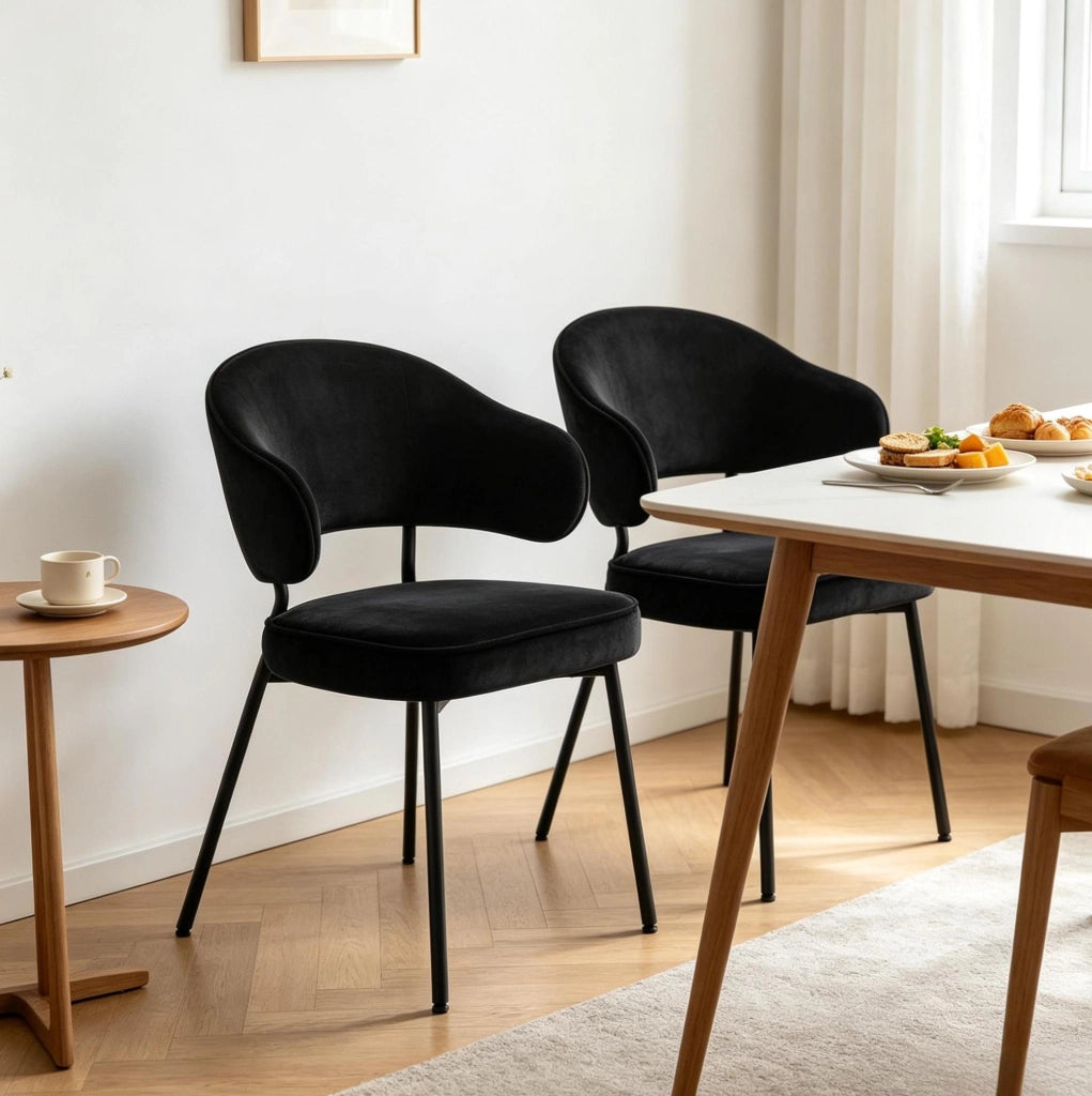Set di 2 sedie da pranzo imbottite in velluto nero