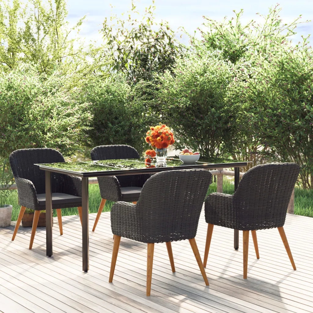 Set da Pranzo da Giardino 5 pz con Cuscini Nero 3156718