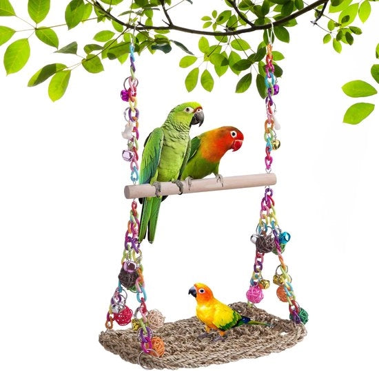 Accessori per gabbia per pappagalli, giocattolo per pappagallo con campanello, giocattolo per pappagallo, accessori per gabbia per uccelli, sospensione oscillante, lettino a sospensione, area di gioco per uccelli, per pappagalli