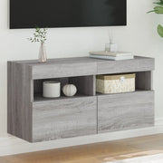 Mobile TV a Parete con Luci LED-Mobile TV a Muro Grigio Sonoma 80x30x40 cm
