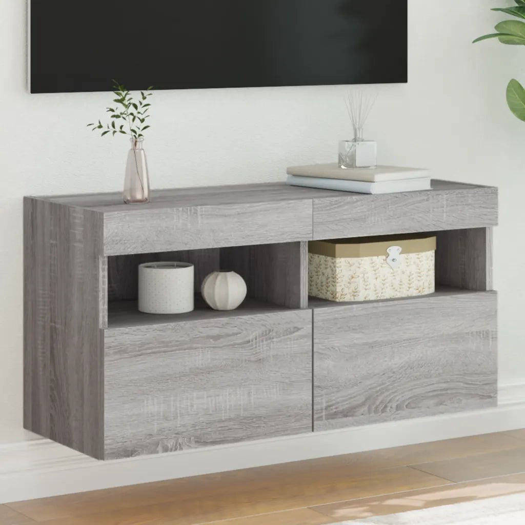 Mobile TV a Parete con Luci LED-Mobile TV a Muro Grigio Sonoma 80x30x40 cm