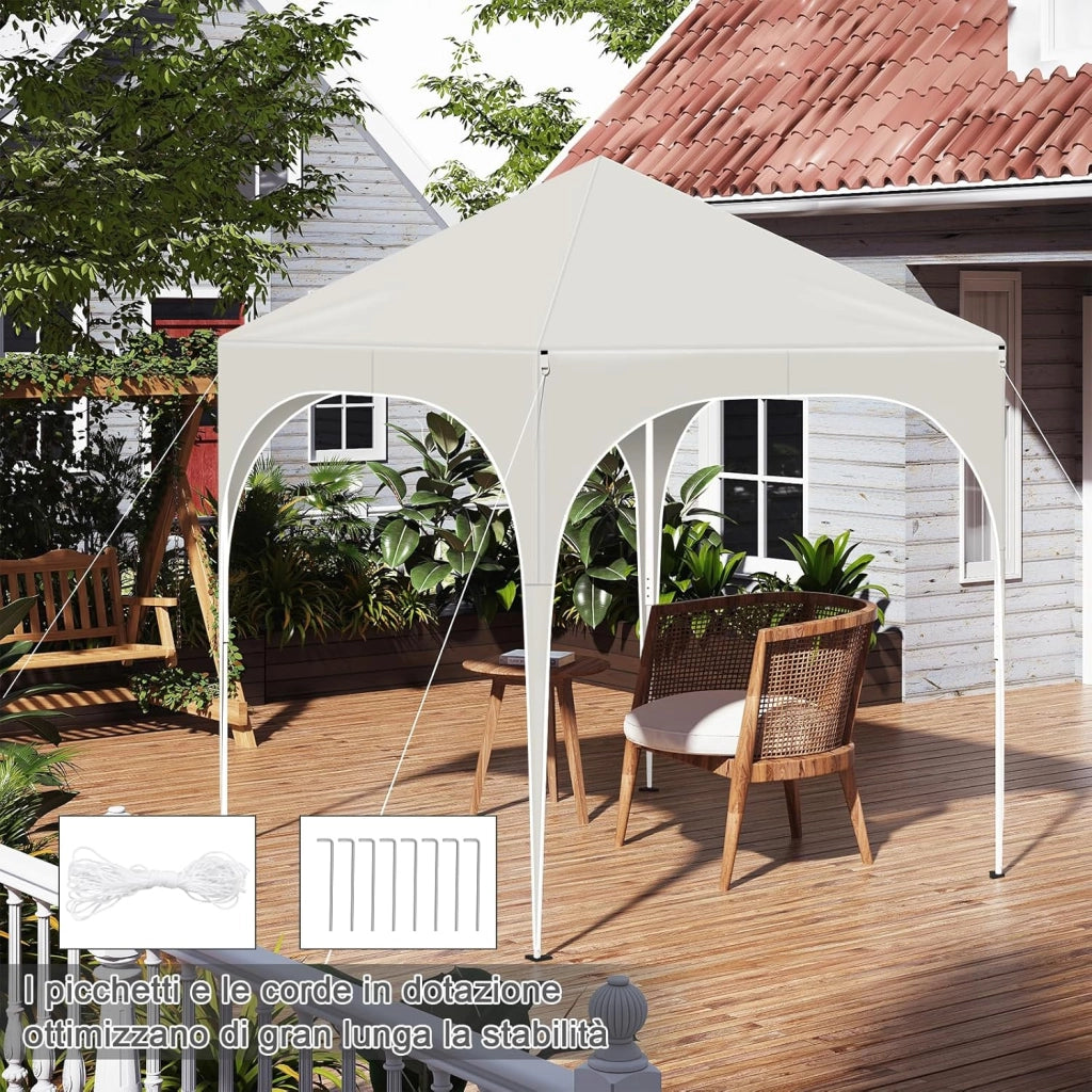 Gazebo Pieghevole 2x2m con 4 Pareti Rimovibili - Protezione Solare UPF 50+, Struttura Metallica Anti-Vento, 3 Regolazioni Altezza, Tendone da Giardino/Campeggio/Spiaggia - Beige