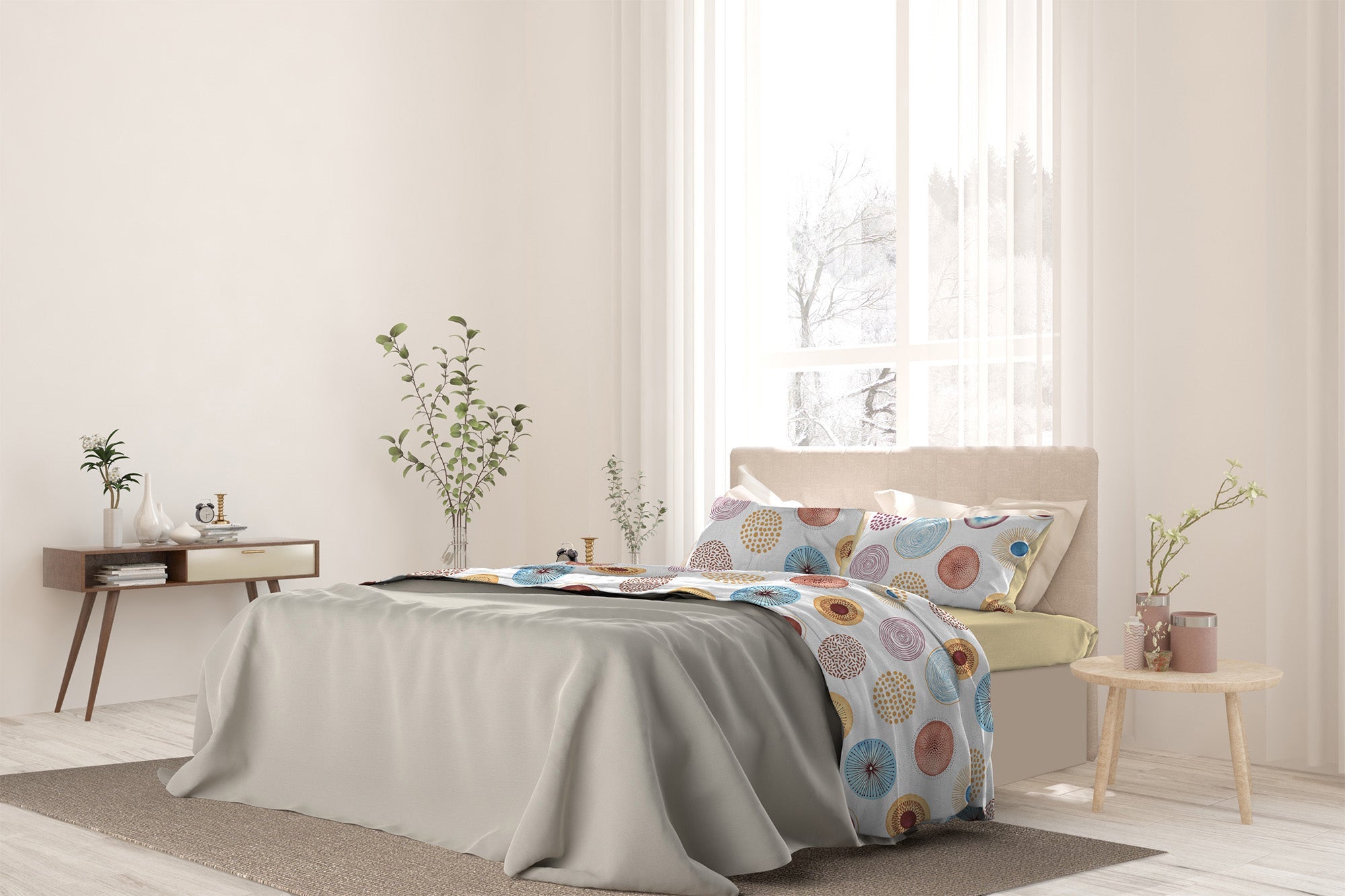 Set Lenzuola 1 Piazza e Mezzo con Stampa Sopra Sotto e Federe Circle