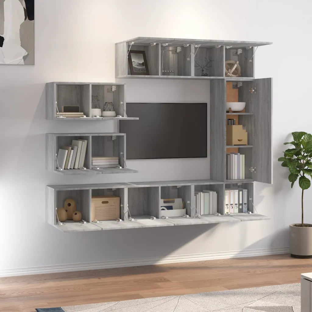 Set Mobili Porta TV 8pz Grigio Sonoma in Legno Multistrato cod mxl 26350