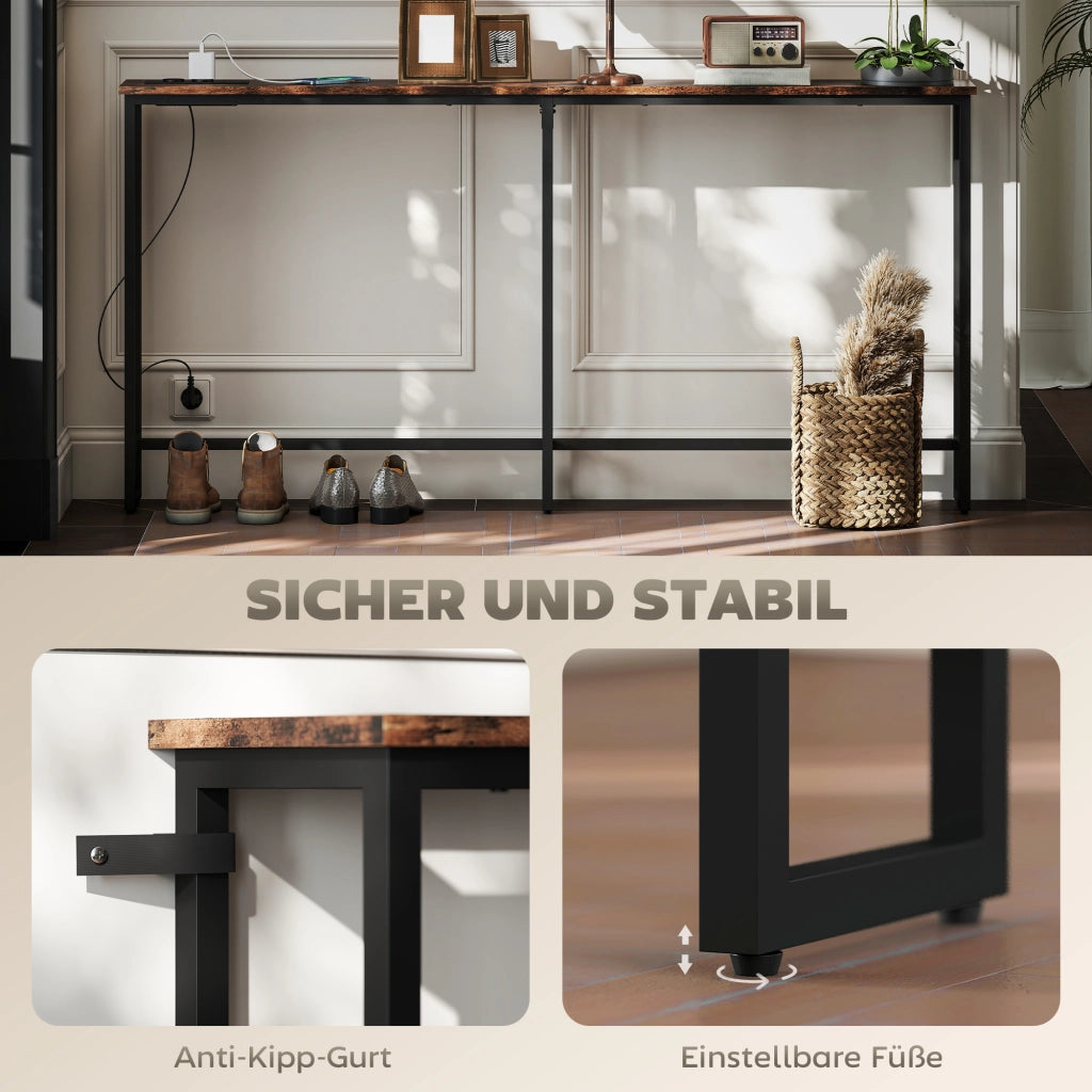 Tavolo console con stazione di ricarica ¨C Zephmum ¨C telaio in acciaio, marrone