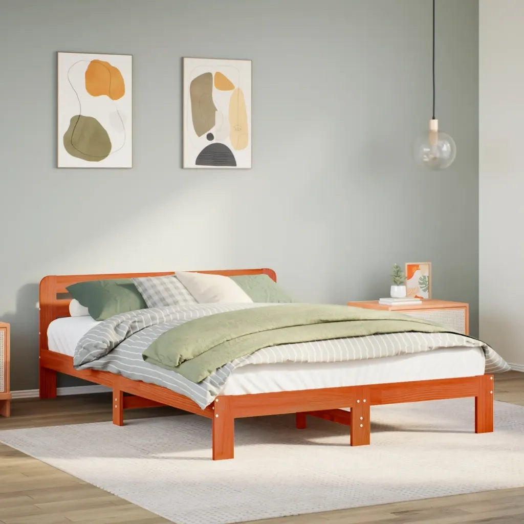 Letto matrimoniale | Letto per adulti | Giroletto senza Materasso Marrone Cera 140x200cm Massello Pino