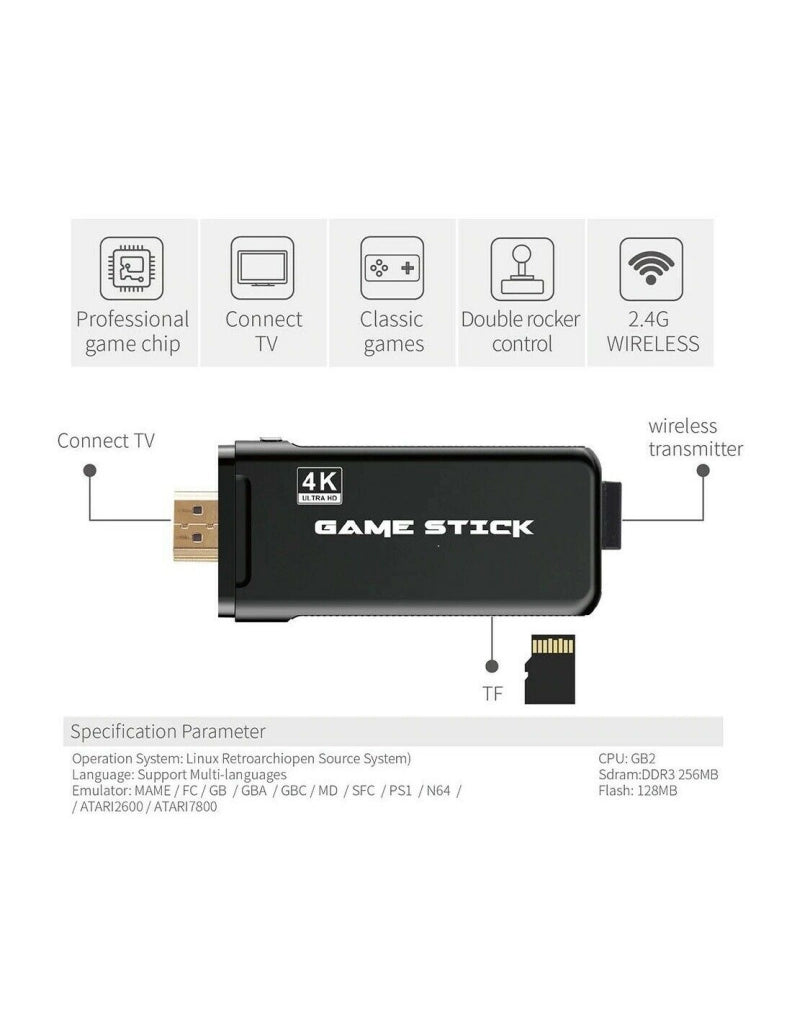 Console videogiochi mini game stick 4K HDMI 2 controller joystick 3000 in 1