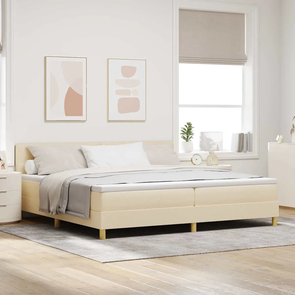 Letto a Sorgente LED con materasso Crema 200 x 200 cm Tessuto