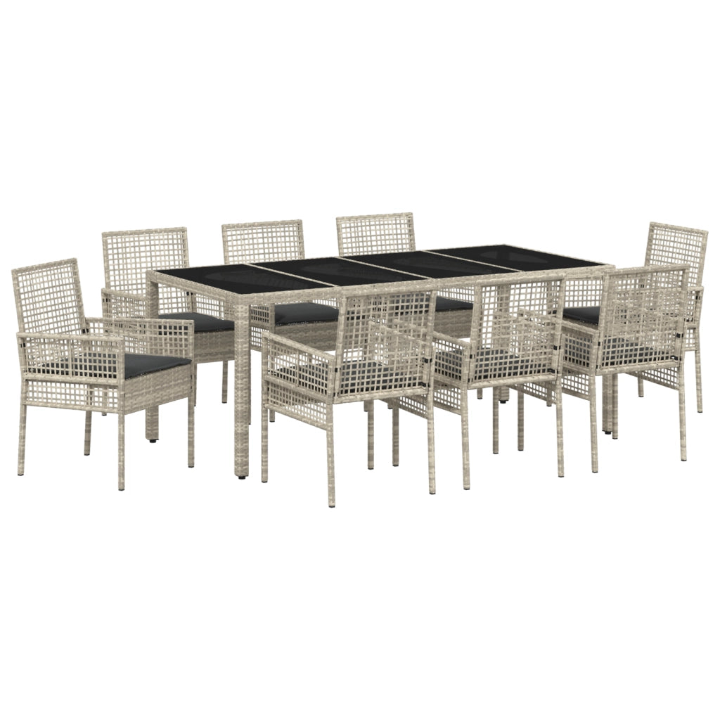Set da Pranzo da Giardino in 9 Pezzi Grigio Chiaro in Polyrattan