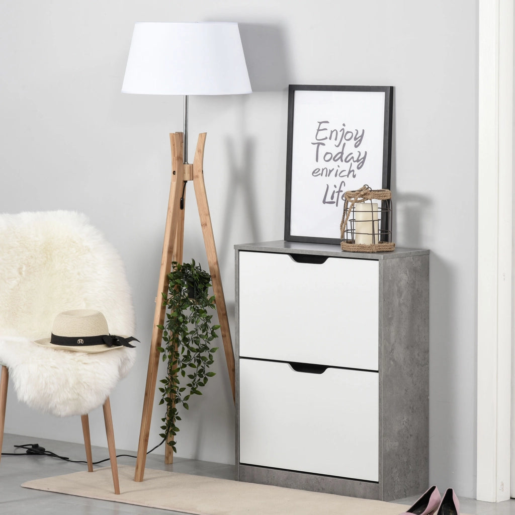 Scarpiera Moderna con 2 Cassetti e Ripiani Regolabili per 8 Paia di Scarpe ¨C Zephmum ¨C Grigio 62.5x26x81 cm