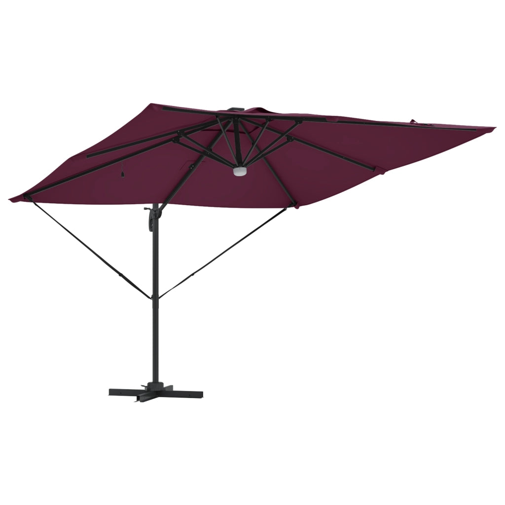 Ombrellone a sbalzo Roma con LED Borgogna 286x285x270 cm Alluminio