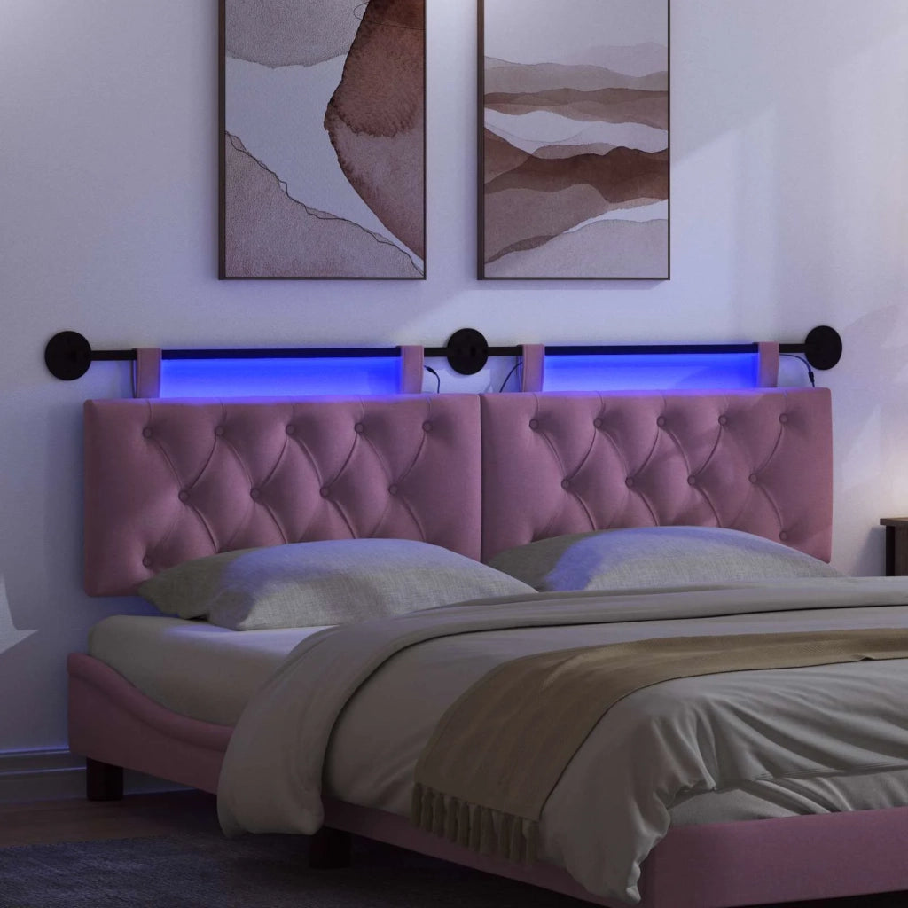 Testiera sospesa Con luce LED Rosa Tessuto 3424663
