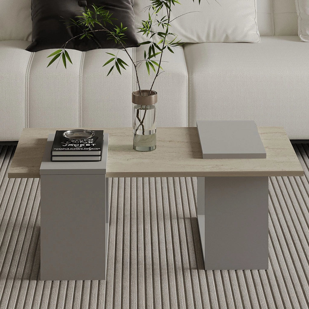 Tavolino in legno "Matris" - 90 x 46 x 37 cm - Travertino