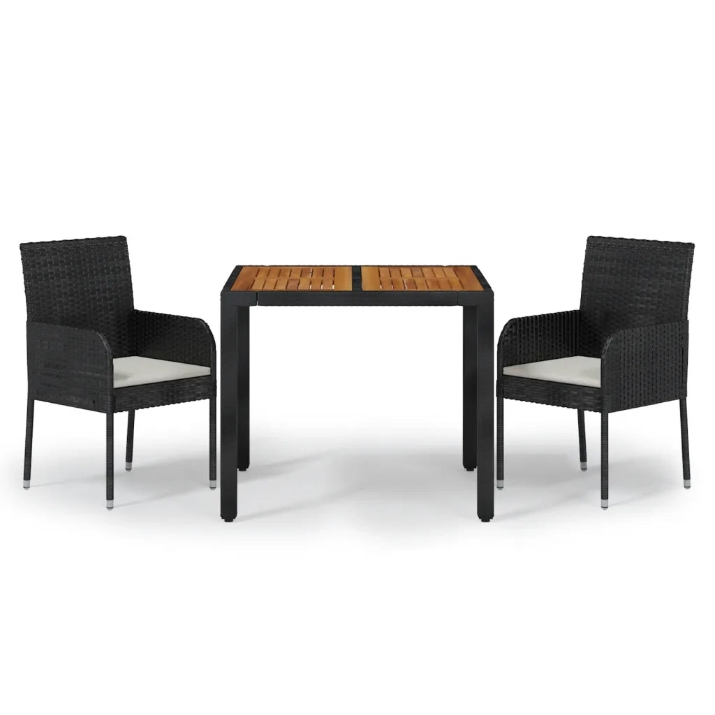 Set da Pranzo da Giardino 3 pz con Cuscini Nero in Polyrattancod mxl 124352