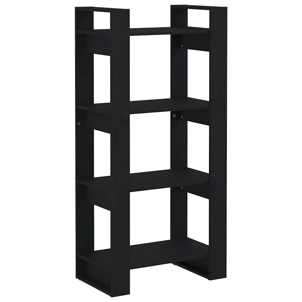 Libreria Divisorio-Scaffale per Libri-Mobile di Stoccaggio Nero 80x35x125 cm Legno Massello