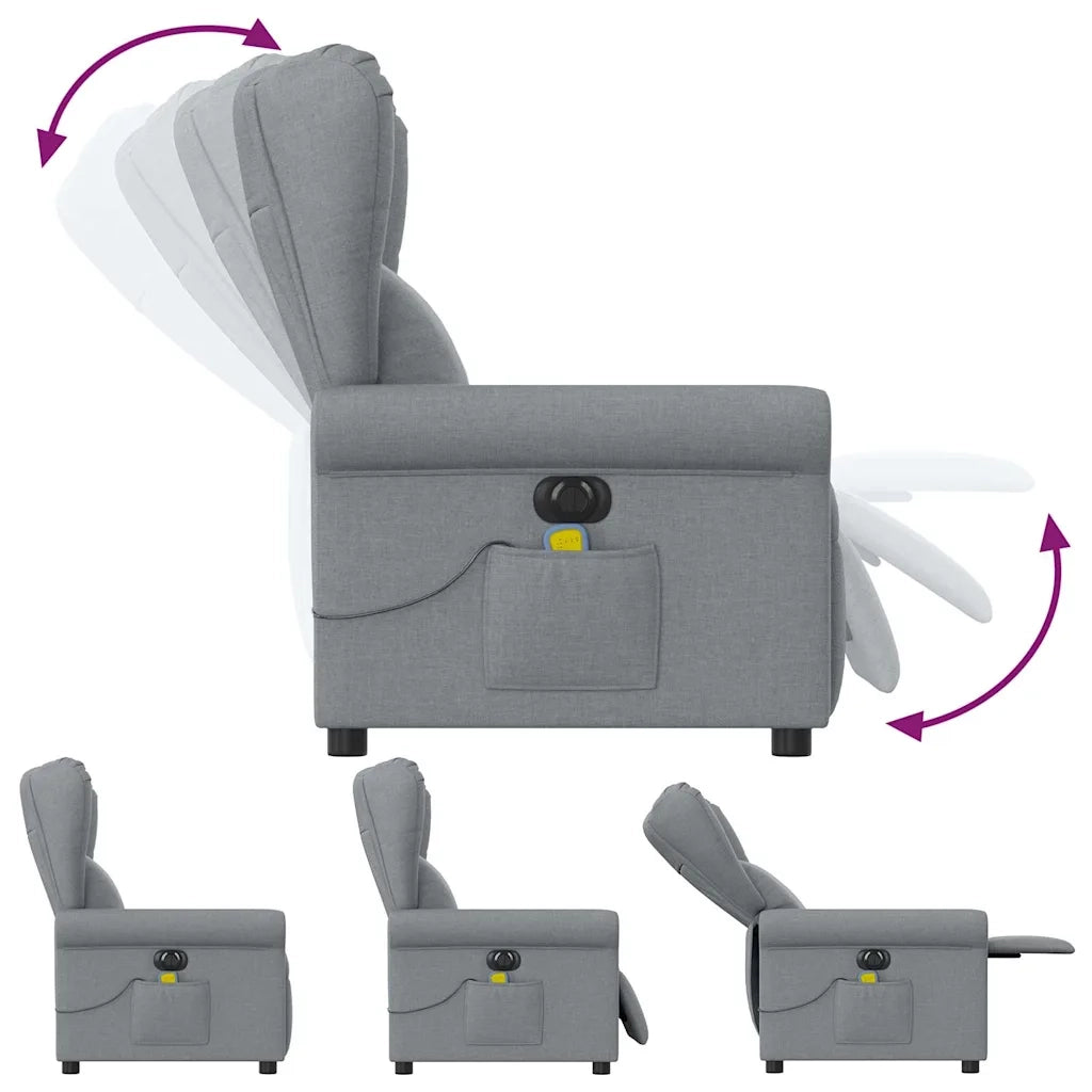 Divano Sedia-Poltrona Reclinabile Massaggio Elettrica Grigio Chiaro Tessuto 363527