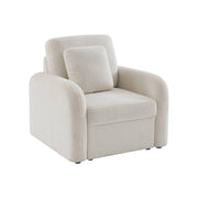 Poltrona in tessuto bouclé bianco, linee curve, crema
