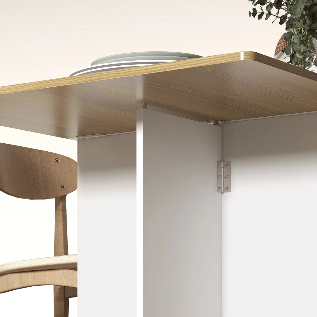 Tavolo da pranzo allungabile rettangolare con cassetti e armadietto ¨C zephmum ¨C Bianco e legno 140x76x74 cm