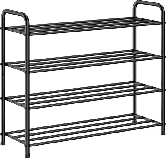 Sistema di conservazione 4 livelli in acciaio inossidabile per scarpe - pannelli per scarpe - 12 paia - 68 x 26 x 65 cm - nero scuro