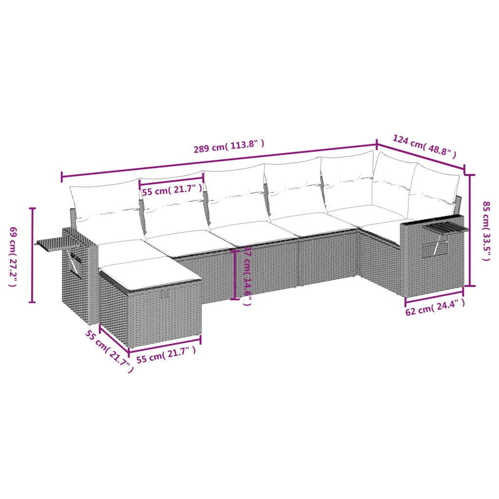 Set Divani da Giardino con Cuscini 7pz Nero Polyrattan 3263812