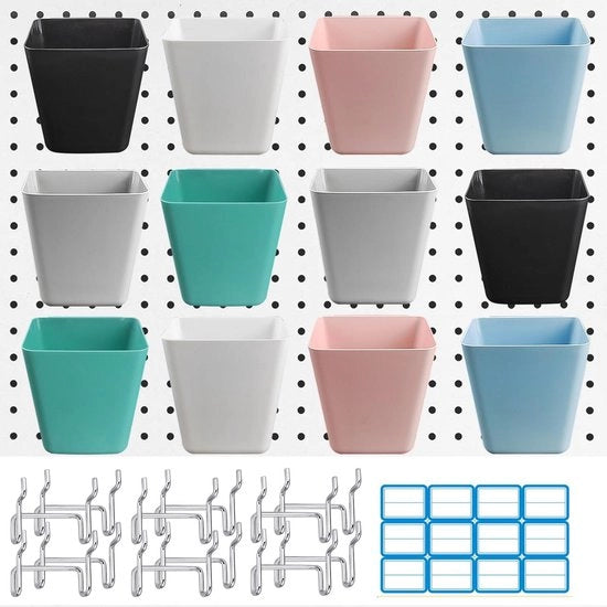 Accessori per pegboard - Contenitori di supporto per ago 12 pezzi - Accessori per garage, banco di lavoro, organizzatore di cucina