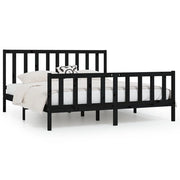 Letto matrimoniale | Letto per adulti | Giroletto Nero in Legno Massello 200x200 cm