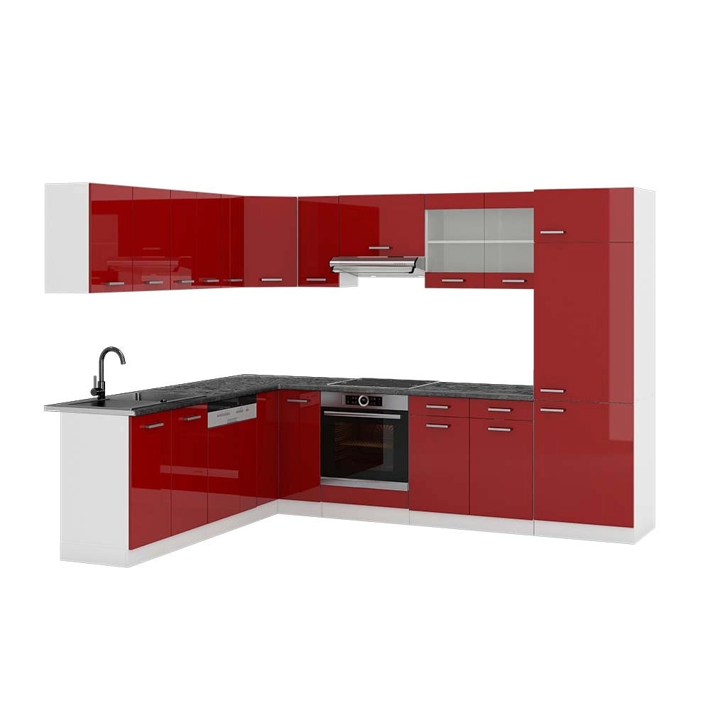 Cucina angolare completa R-Line Rosso lucido/Bianco 287 x 227 cm, PL Antracite Vicco