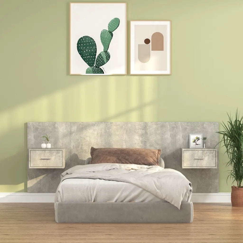 Testiera | Testata Letto con Comodini in Legno Multistrato Grigio Cemento