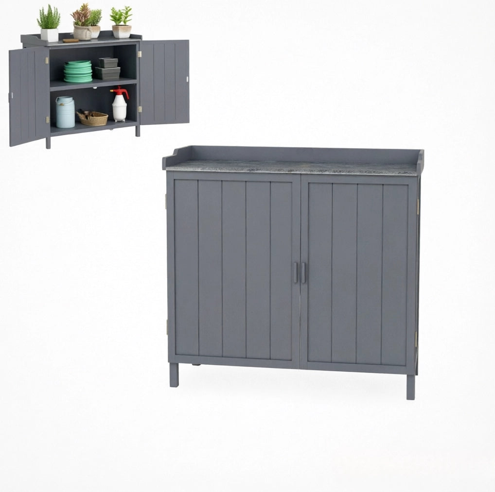 Armadio da giardino 2 in 1 in legno di abete e metallo zincato; grigio; 98x48x95;5 cm