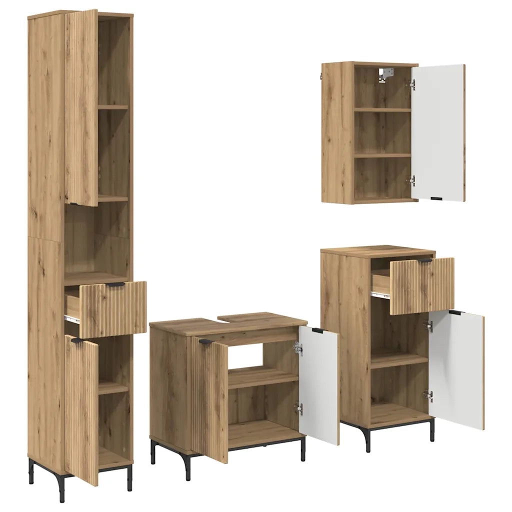 Set di mobili per il bagno con cassetto Rovere artigianale 3393122