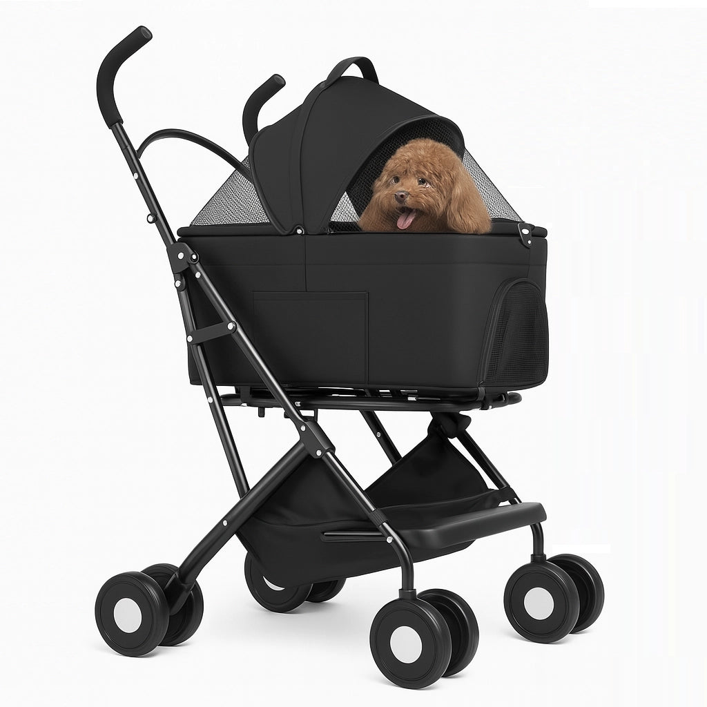 Passeggino Cani e Gatti 2in1 Trasportino Rimovibile e Struttura Pieghevole Robusta Nero