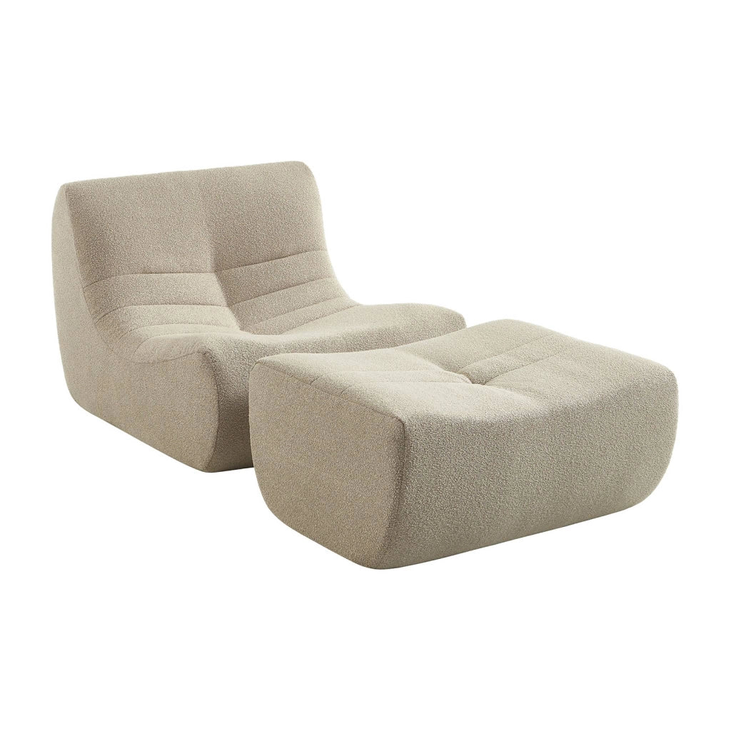 Poltrona bouclé testurizzata con poggiapiedi, 1 posto, beige