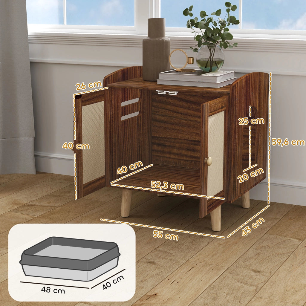 Tavolino per gatti con porta e tappetino in sisal ¨C zephmum ¨C Marrone 55x43x59,6 cm