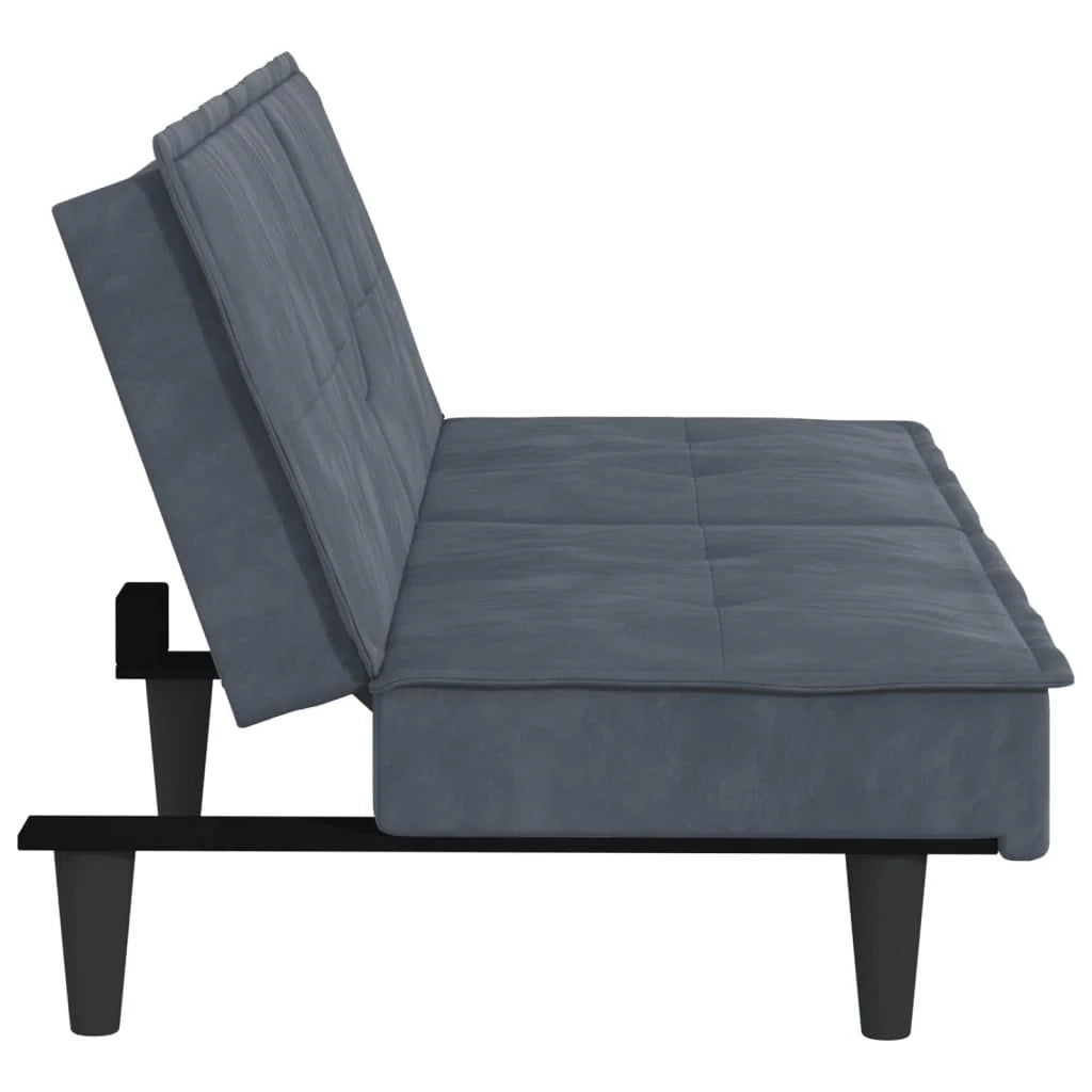 Divano letto con portabicchieri velluto grigio scuro 02_0020422
