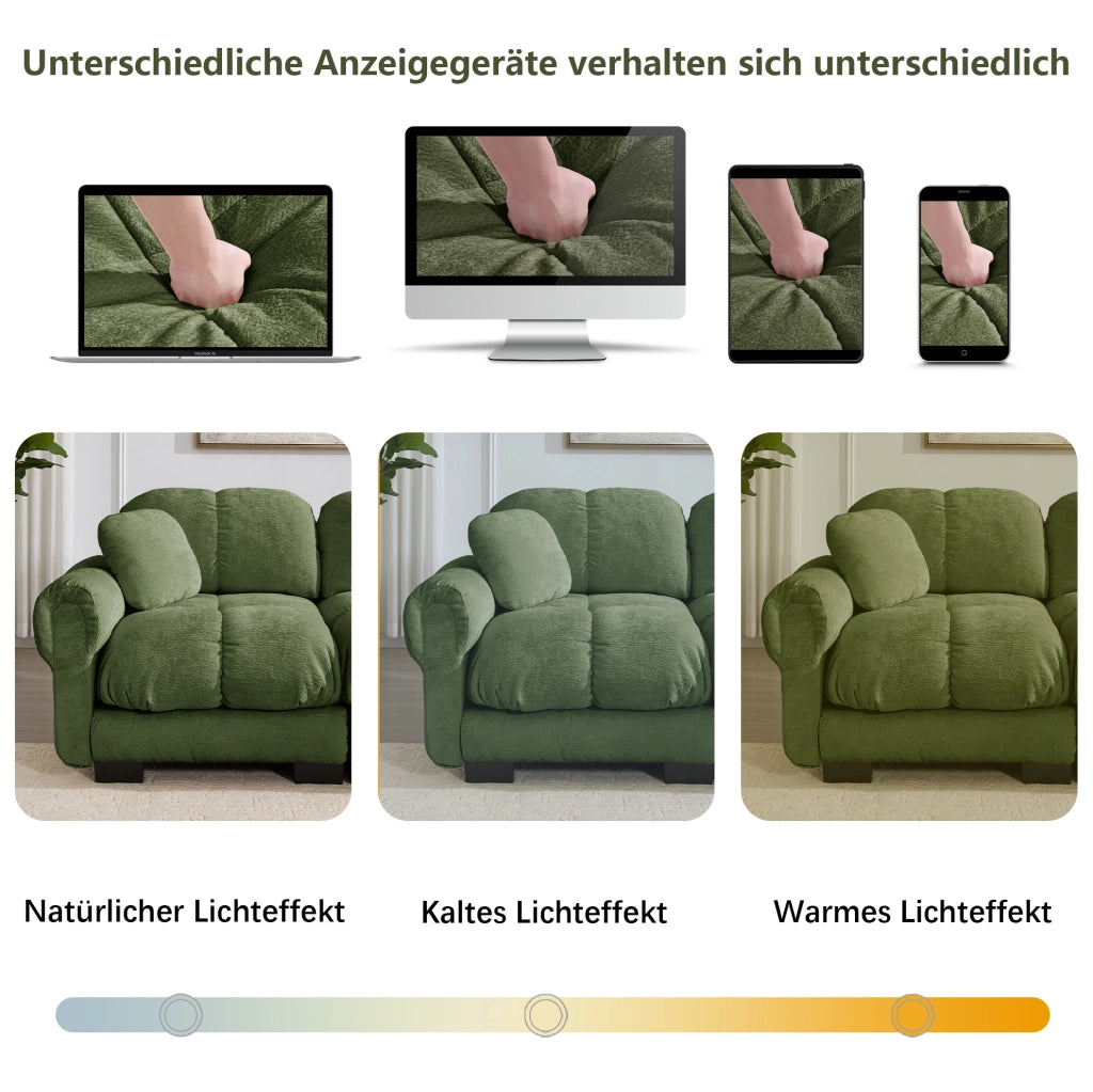 Divano modulare angolare a 2 posti in Chenille verde con ottomana mobile, design a trapunta e cuscini spessi