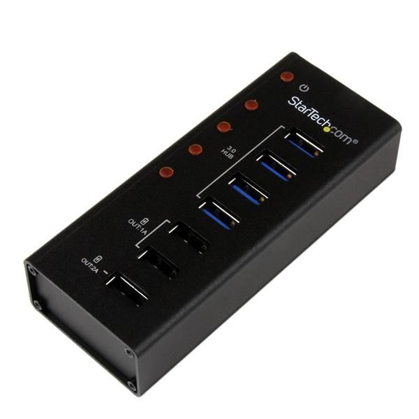 Startech.com hub usb 3.0 alimentato a 4 porte con 3 porte di ricarica usb dedicate (2 x 1a e 1 x 2a) - box esterno in metallo per montaggio a parete - ST4300U3C3