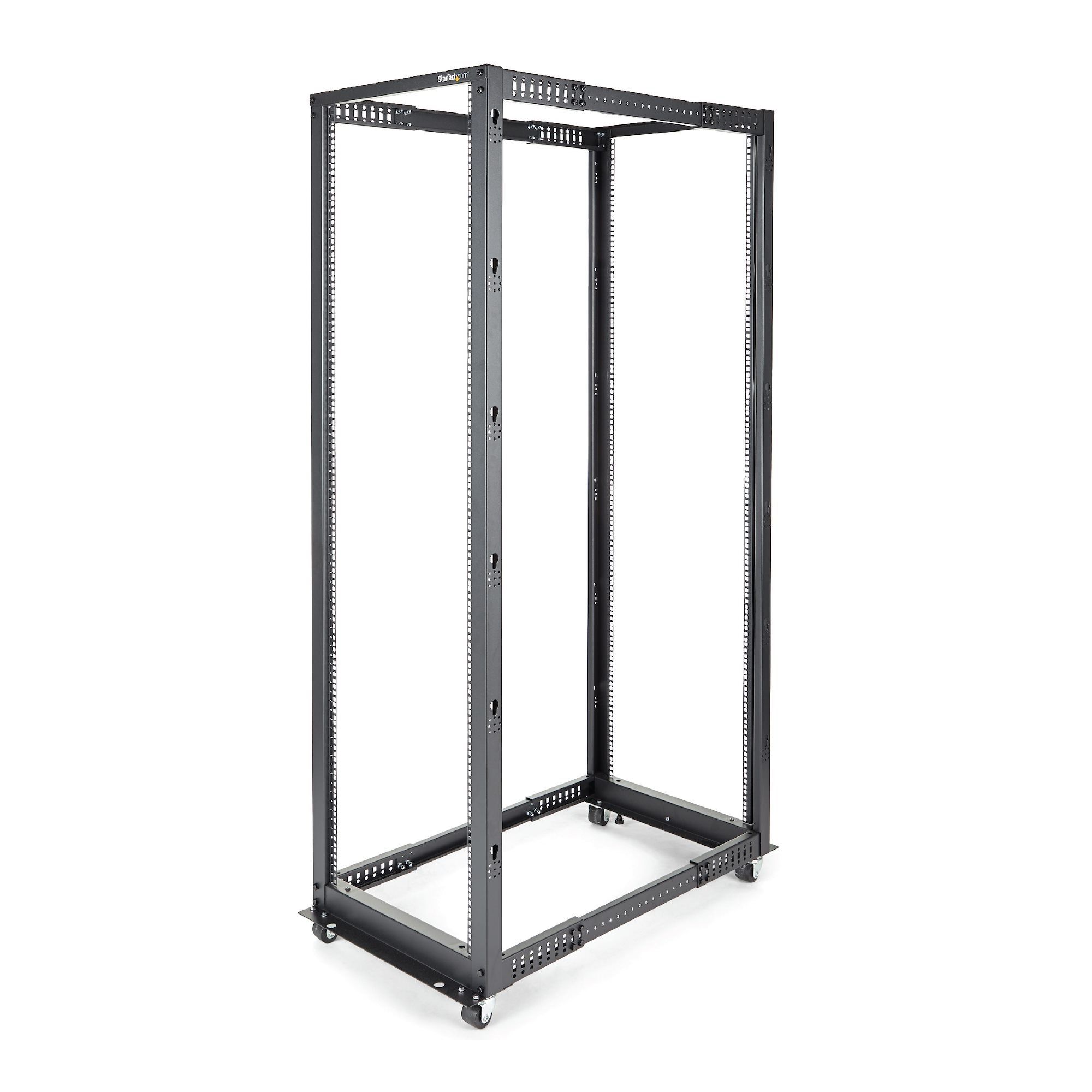 Startech.com server rack a 4 montanti 42u open frame, armadio rack di rete 19" con ruote, rack server per apparecchiature av/dati/media/it, quadro rack con ruote/piedini di livellamento o montaggio a pavimento - 4POSTRACK42