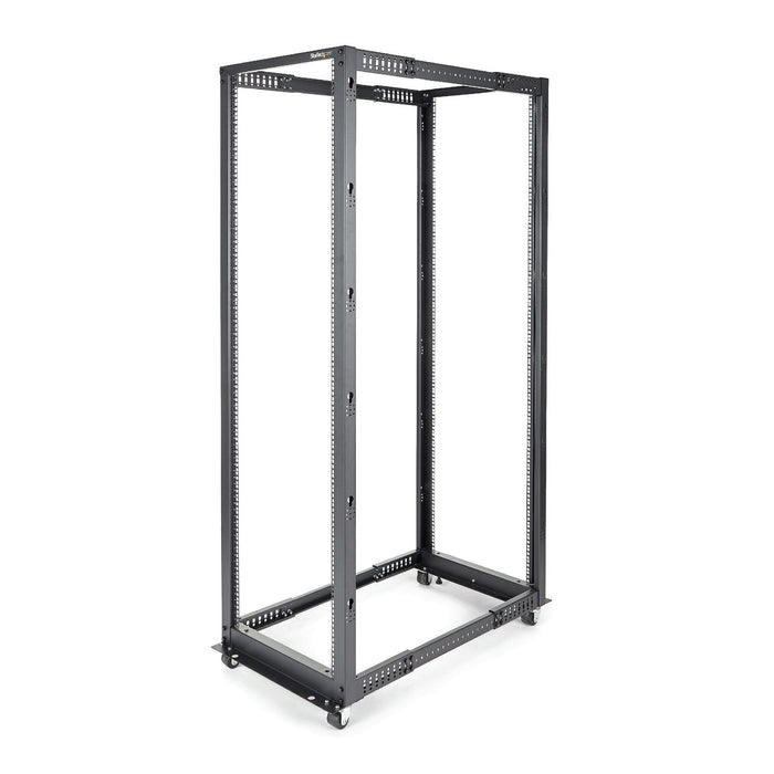 Startech.com server rack a 4 montanti 42u open frame, armadio rack di rete 19" con ruote, rack server per apparecchiature av/dati/media/it, quadro rack con ruote/piedini di livellamento o montaggio a pavimento - 4POSTRACK42