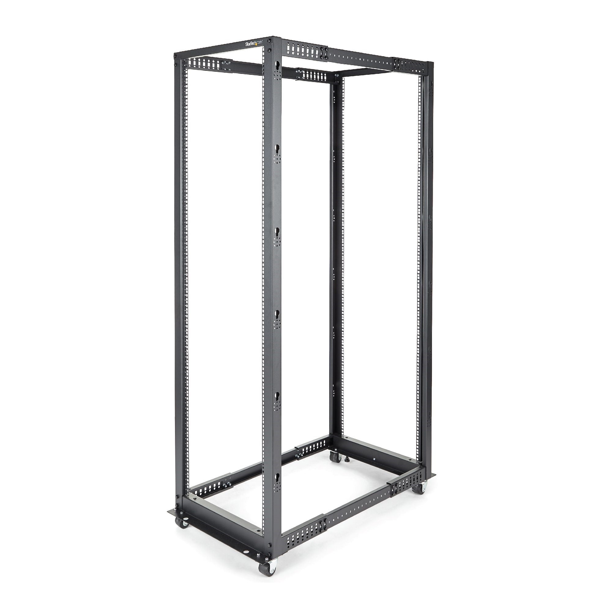 Startech.com server rack a 4 montanti 42u open frame, armadio rack di rete 19" con ruote, rack server per apparecchiature av/dati/media/it, quadro rack con ruote/piedini di livellamento o montaggio a pavimento - 4POSTRACK42
