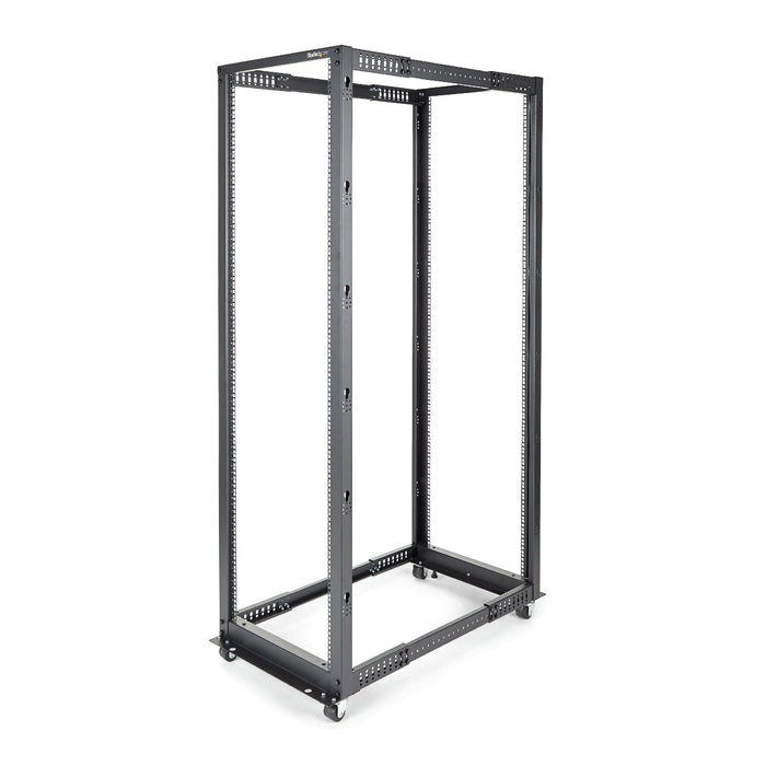 Startech.com server rack a 4 montanti 42u open frame, armadio rack di rete 19" con ruote, rack server per apparecchiature av/dati/media/it, quadro rack con ruote/piedini di livellamento o montaggio a pavimento - 4POSTRACK42