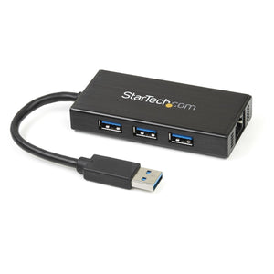 Startech.com hub usb 3.0 (5gbps) a 3 porte portatile con nic gigabit ethernet - in alluminio con cavo integrato - ST3300GU3B
