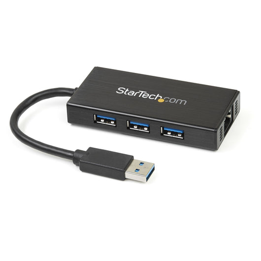Startech.com hub usb 3.0 (5gbps) a 3 porte portatile con nic gigabit ethernet - in alluminio con cavo integrato - ST3300GU3B