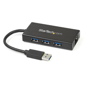 Startech.com hub usb 3.0 (5gbps) a 3 porte portatile con nic gigabit ethernet - in alluminio con cavo integrato - ST3300GU3B