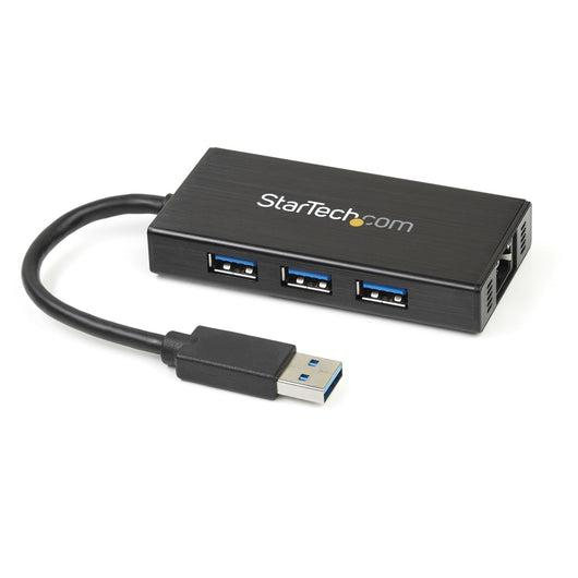 Startech.com hub usb 3.0 (5gbps) a 3 porte portatile con nic gigabit ethernet - in alluminio con cavo integrato - ST3300GU3B