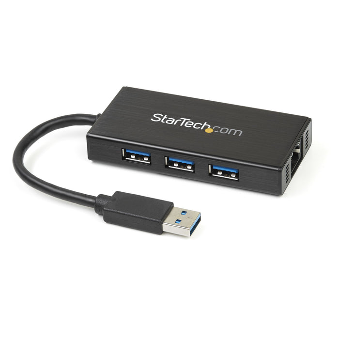 Startech.com hub usb 3.0 (5gbps) a 3 porte portatile con nic gigabit ethernet - in alluminio con cavo integrato - ST3300GU3B