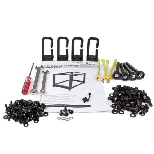 Startech.com server rack a 4 montanti 12u open frame, armadio rack di rete 19" con ruote, piedini di livellamento/montaggio a pavimento, quadro rack scorrevole/profondità regolabile per apparecchiature av/dati/it - 4POSTRACK12U