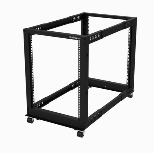Startech.com server rack a 4 montanti 15u open frame, armadio rack di rete 19" con ruote, piedini di livellamento/montaggio a pavimento, quadro rack scorrevole/profondità regolabile per apparecchiature av/dati/it - 4POSTRACK15U
