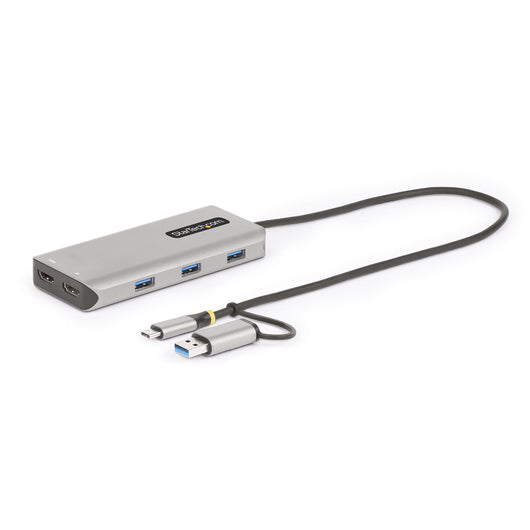 Startech.com adattatore multiporta usb-c con dongle usb-c a usb-a, doppio hdmi (4k30hz/1080p60hz), hub usb-a 5gbps a 3 porte, mini dock da viaggio, docking station usb tipo c per laptop, cavo da 40 cm - 167B-USBC-MULTIPORT