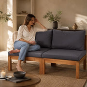 Modular Center Sofa With Dark Grey Cushions, Solid Acacia Wood
