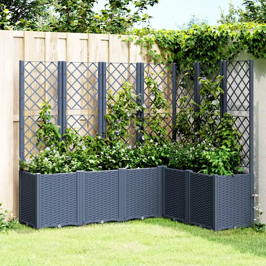 Fioriera | Cassetta per fiori | Vaso Giardino con Graticcio Grigio Blu 160x120x140 cm PP
